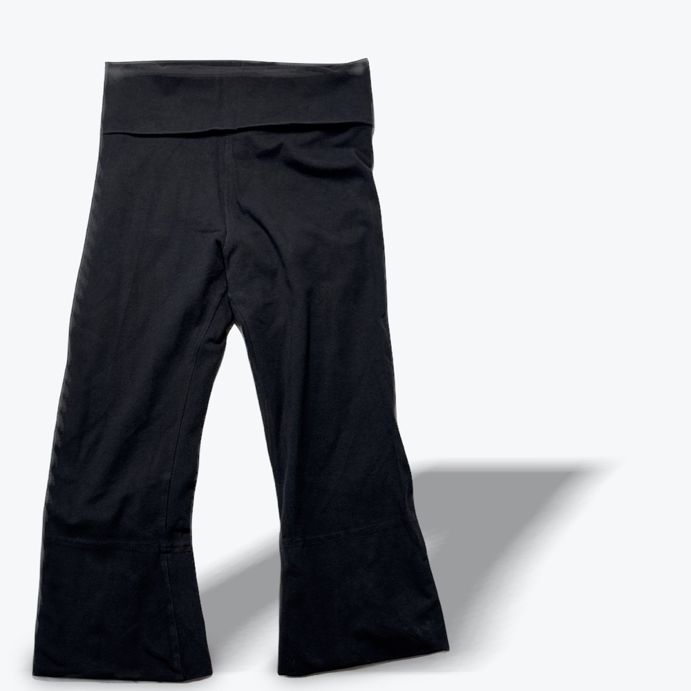 Hard Tail Forever Yoga Pants Crop Flare Black Fold Over Waist Womens XS